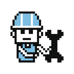 Fototapeta premium Cartoon 8 bit robot business toy robotic ai with work,engineer,artificial intelligence,character.