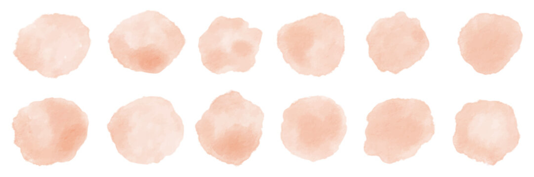 Watercolor peach blotch with soft pastel texture and coral pink tones. Abstract aquarelle splash with light apricot, wet ink stain isolated on white background for frame, border and design.