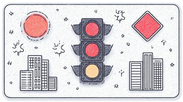 Traffic light, city sketch