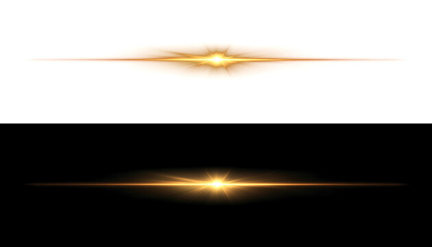 Golden starburst lens flare effect with radiant light rays and subtle glow on black and white backgrounds