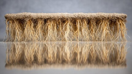 Fototapeta premium Textured Root Structure Against Neutral Background With Reflection Creating Artistic Visual Appeal for Creative Projects