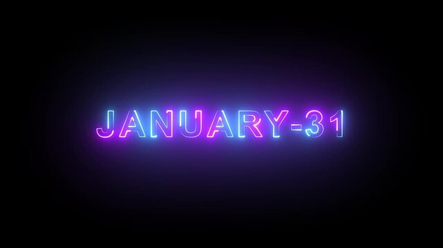 Futuristic Glow &ldquo;31 January&rdquo; Text Animation &ndash; Modern Neon Date Design on Black Background for Notification and Event Use.