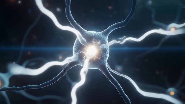 Neural Network Activity - Brain Cells Firing and Transmitting Signals in a Dark Background.