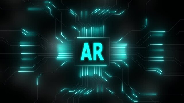AR technology abstract circuit board glowing neon lines data transfer digital network security. Virtual private server with circuit board and processor. Technology concept.