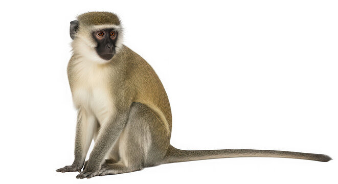 Vervet monkey sitting, isolated on transparent background