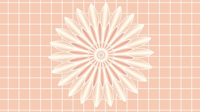 Soft peach and cream gradient floral mandala on a white grid background with blooming lily-inspired pattern for feminine aesthetic content