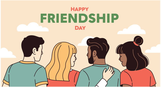 Happy friendship day vector illustration diverse friends celebrating together perfect for greetings social media