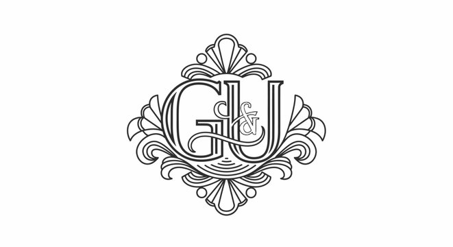 Elegant G&U monogram with intricate design in ornate frame