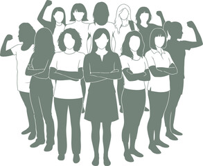 Obraz premium Collective of female silhouettes standing together in a show of strength and solidarity