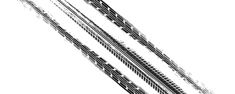 Tire tread marks, drift, motorsport, motocross, rally, tread mark with skid, grinding, splash effect. Graphic set of tire treads, wheel texture, car racing. Vector collection, wheel treads on asphalt