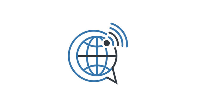 Global communication network icon with speech bubble