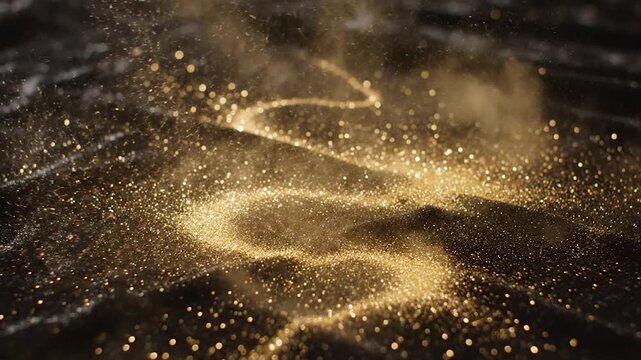 Abstract Gold Dust Particles Cascading Over A Dark Textured Surface For Luxurious Background Design Concept