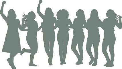 Fototapeta premium Silhouettes of happy women jumping and celebrating together