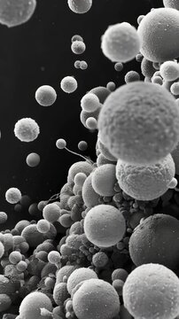 Black and White Microscopic View of Spherical Particles or Cells