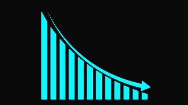 Animated down graph animation on transparent background. Loss concept business graph animation. 4k video