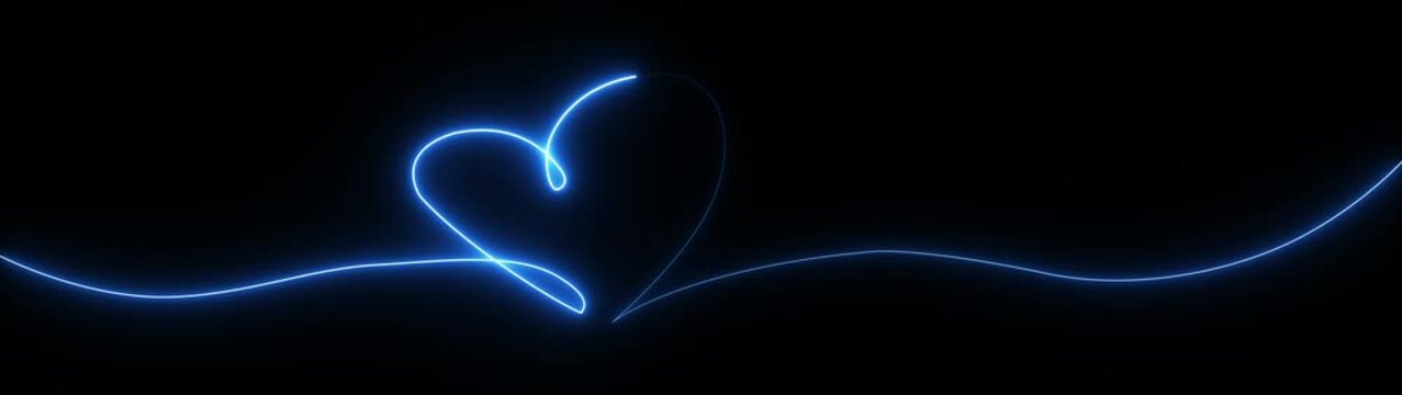 neon Heart. Abstract love symbol. Continuous line art drawing4K black background visuals