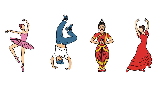 Dancers in various poses performing.
