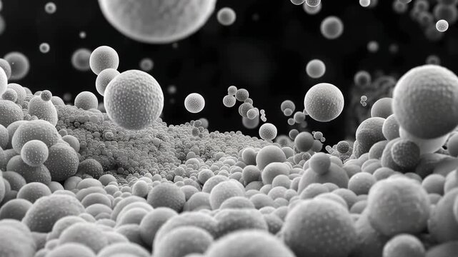 Black and White Microscopic View of Spherical Particles or Cells