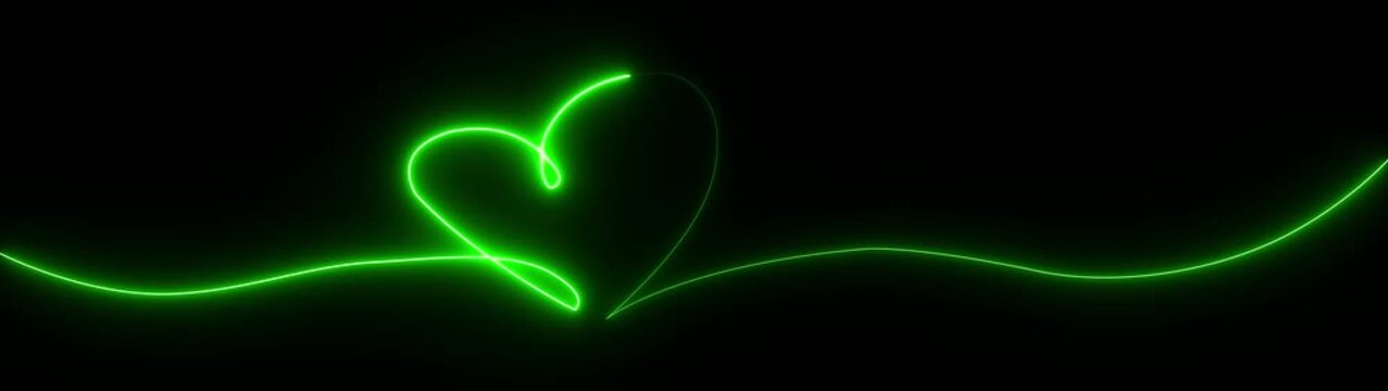 neon Heart. Abstract love symbol. Continuous line art drawing4K black background visuals