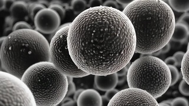 Black and White Microscopic View of Spherical Particles or Cells