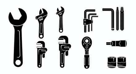 Fototapeta premium Comprehensive collection of essential hand tools featuring a variety of wrenches, hex keys, ratchets, and sockets for diverse repair and maintenance tasks