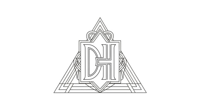 Stylized DH monogram logo with geometric Art Deco design