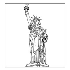 Fototapeta premium A detailed black and white line drawing of the Statue of Liberty, a neoclassical sculpture on Liberty Island in New York Harbor.