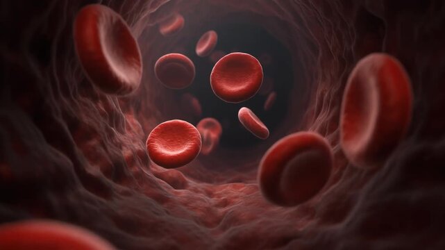 Red Blood Cells Flowing Through a Vein or Artery in the Human Body.
