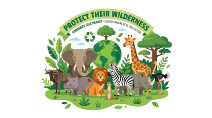 Naklejka premium Diverse African Wildlife and Planet Earth Illustration for Conservation Theme