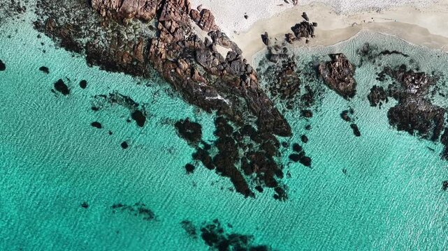 Birdseye view coastal beach ocean turquoise waves yallingup beach western australia 4k
