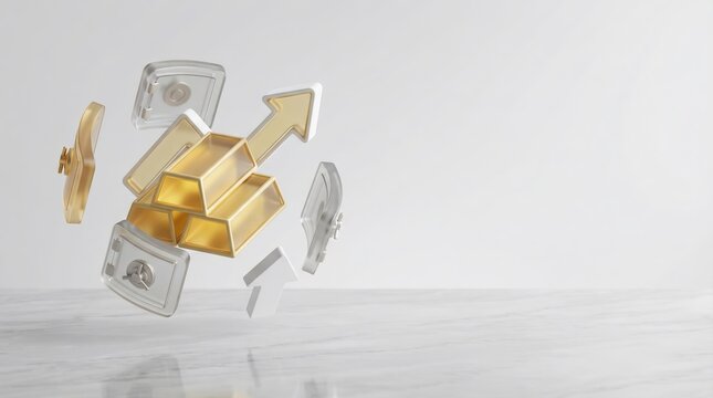 Glowing gold coins and financial graphs for safe haven investment and commodities market