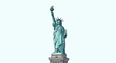 The iconic Statue of Liberty, a symbol of freedom and democracy, stands tall against a clear, bright sky, showcasing its distinctive copper-green patina. © Naruto
