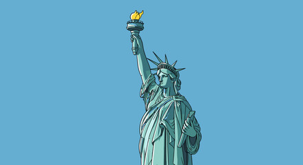 The iconic Statue of Liberty stands tall against a clear blue sky, a symbol of freedom and democracy. © Pitu