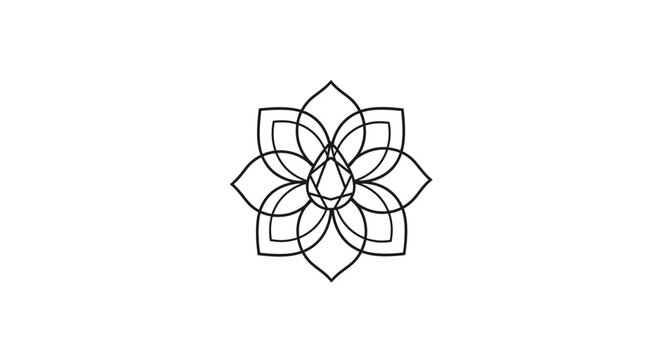 Black outline lotus flower with faceted gem icon