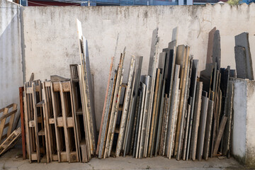 Obraz premium Stone slabs and marble panels storage in construction yard urban building material industry workshop