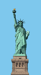 Fototapeta premium The iconic Statue of Liberty, a colossal neoclassical sculpture on Liberty Island in New York Harbor, United States, holding a torch and tablet.
