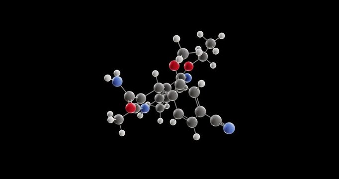 Finerenone molecule, rotating 3D model of mineralocorticoid receptor antagonist, looped video on a black background
