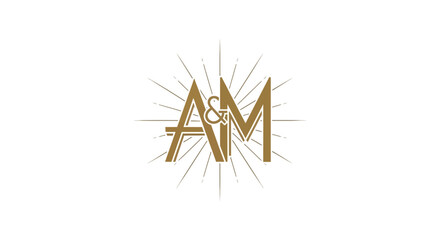 Fototapeta premium Golden AM monogram logo with radiating sunburst design