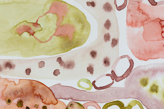 Abstract art soft organic shapes and diffused washes. Watercolor on paper