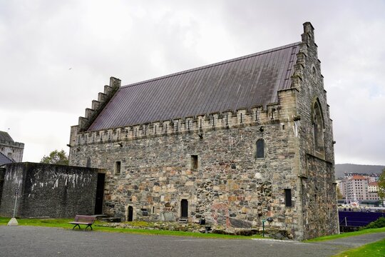 Bergen, Hordaland, Norway - October 8th 2025: King Hakon's hall inside the medieval castle of Bergenhus festning.