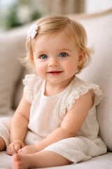 Fototapeta premium Cute baby girl portrait at home.