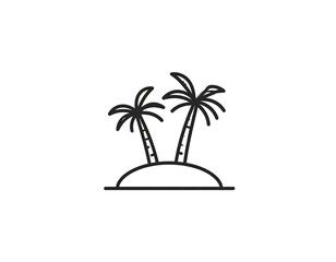 Obraz premium A simple black and white line art image of two palm trees on a small island. The minimalist design evokes a tropical feel