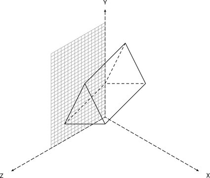 3D Coordinate System Double Pyramid Wireframe Grid Plane Perspective Minimal Style Mathematics Visualization Black White Element. Geometry Visualization Cartesian System X Y Z Arrows Spatial Orientati