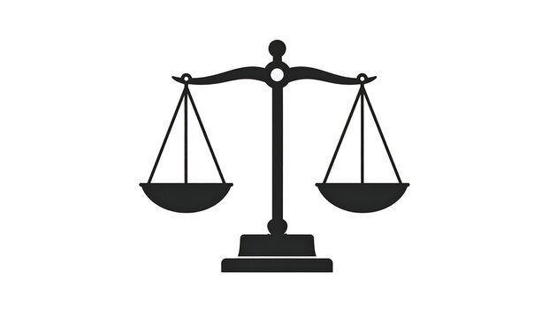 A simple, black-and-white illustration of a balance scale. The symmetrical design suggests concepts of justice and fairness