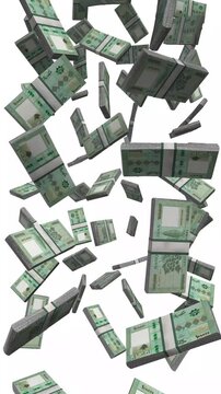 Vertical Lebanon Money, Falling Lebanese Pound Bills, Cedar of Lebanon Cash Stacks, 4K