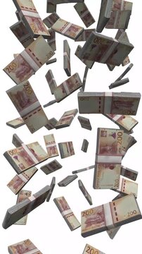 Vertical Lesotho Money, Falling Lesotho Loti Bills, Mokorotlo Hat Cash Stacks, 4K