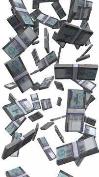 Vertical Liberia Money, Falling Liberian Dollar Bills, Cash Stacks Isolated on White, 4K