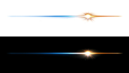 Dynamic abstract light streaks with golden and blue hues showing a fiery explosion and streaking effect against white © Tania