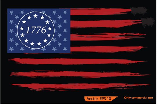 Grunge American flag. 4th of July vector illustration. Betsy Ross 1776 13 Stars Distressed US Flag 13 star flag, 1776 flag. Only commercial use