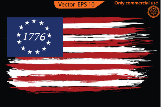 United states of America flag. Betsy Ross 1776 13 Stars Distressed US Flag 13 star flag. Only commercial use	
